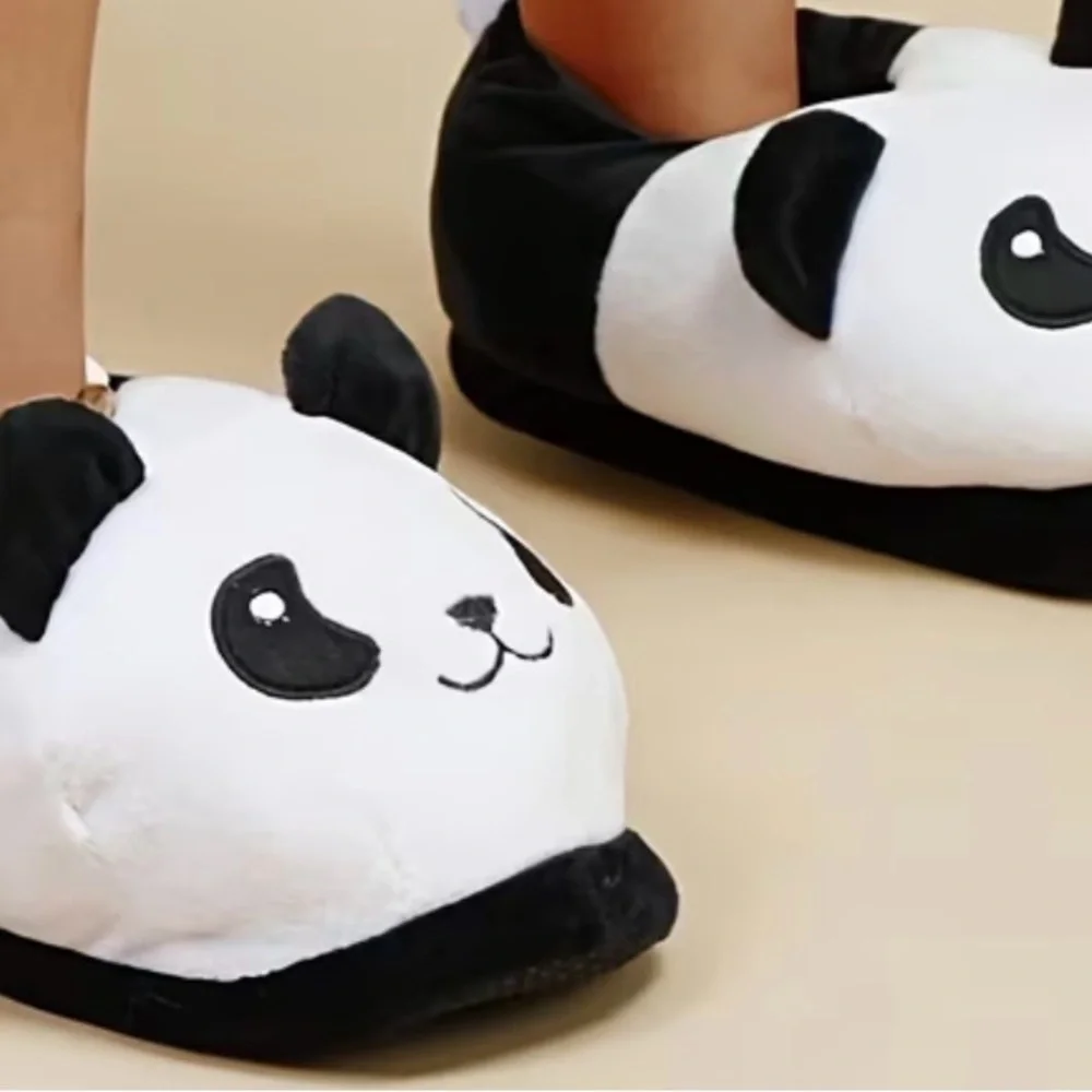 Kids Plush Panda Slippers - Black & White